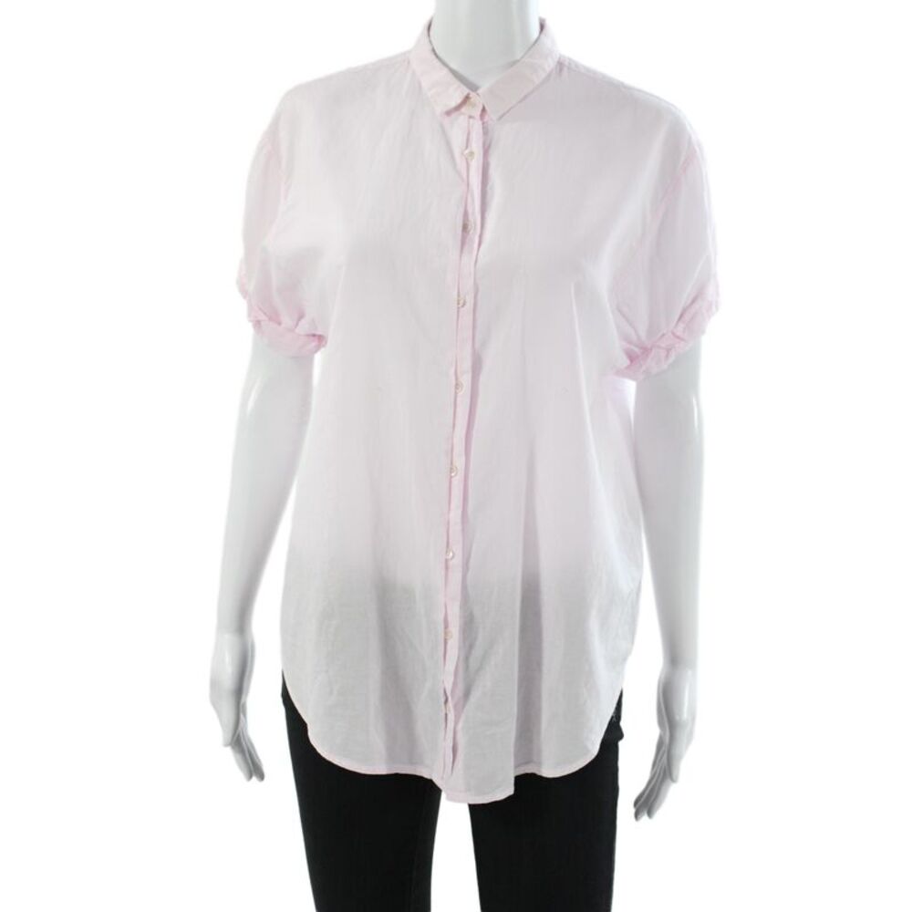 Xirena Women Pink Cotton Collared Short Sleeve Button-Up Top Size XS